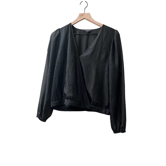 Madewell Black Shimmer Lyric Wrap Top Size Large Style #AF678 - Picture 1 of 8